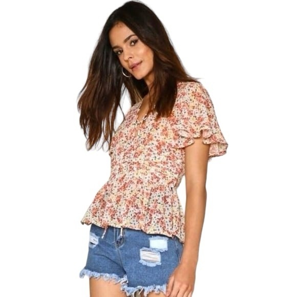 Zara Basic Collection Floral Crop Size L - Picture 1 of 9